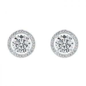 Cate & Chloe Ariel 18k White Gold Halo CZ Stud Earrings, Silver Simulated Diamond Earrings